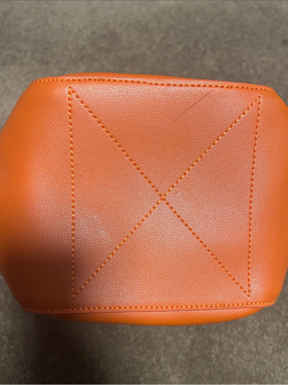Contrast Stitch Orange Bucket Bag with Tassel Drawstring - Picture 3 of 13